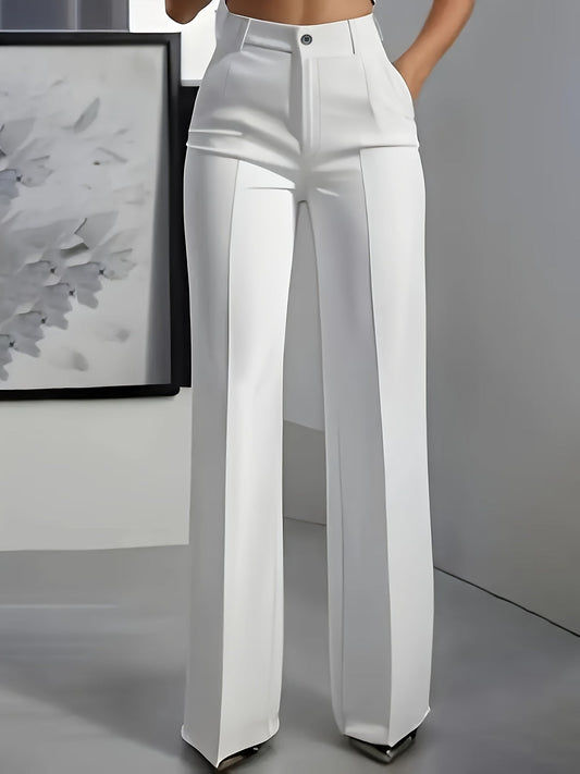 High Waisted Pleated Straight Leg Trousers – White
