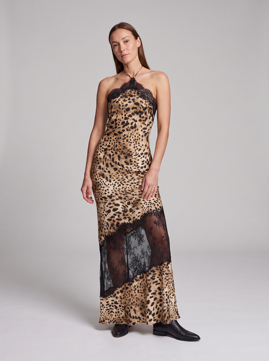 Leopard Print Halter Maxi Dress – full-length front view