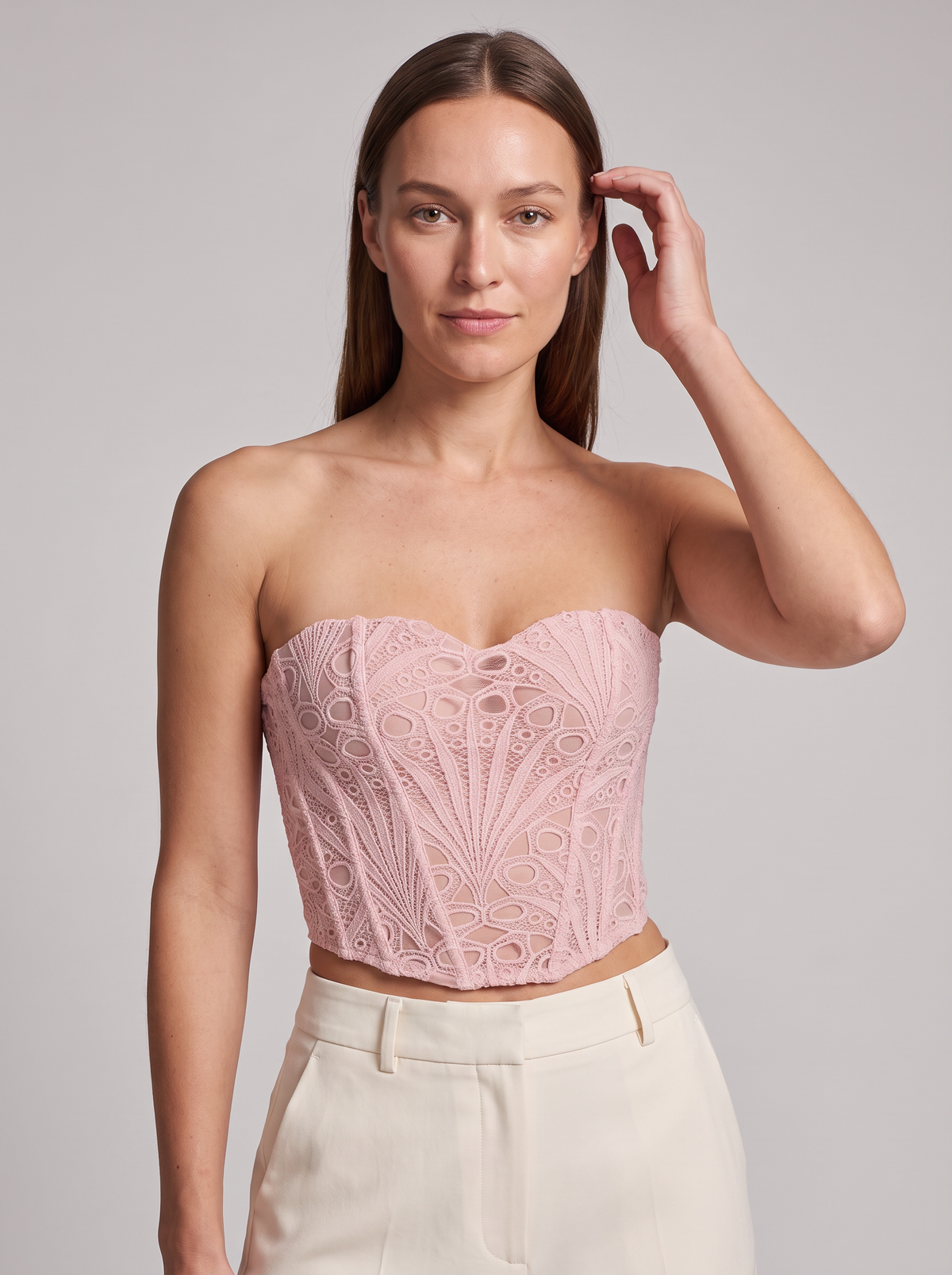 Pink Lace Corset Top – close-up of lace bustier bodice