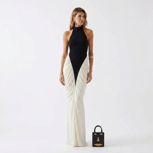 Black and White Backless Maxi Dress – front view