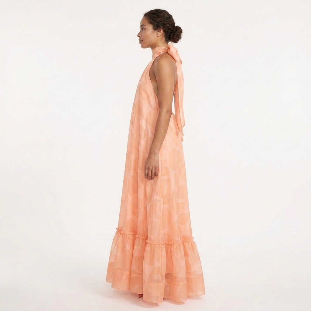 Orange Print Halter Maxi Dress – side view