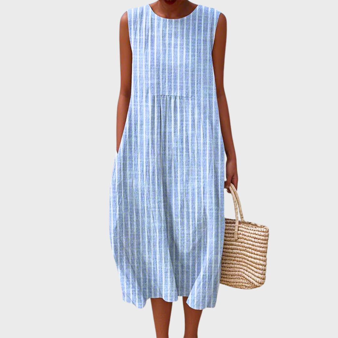 Sleeveless Printed Shift Midi Dress – Blue 3