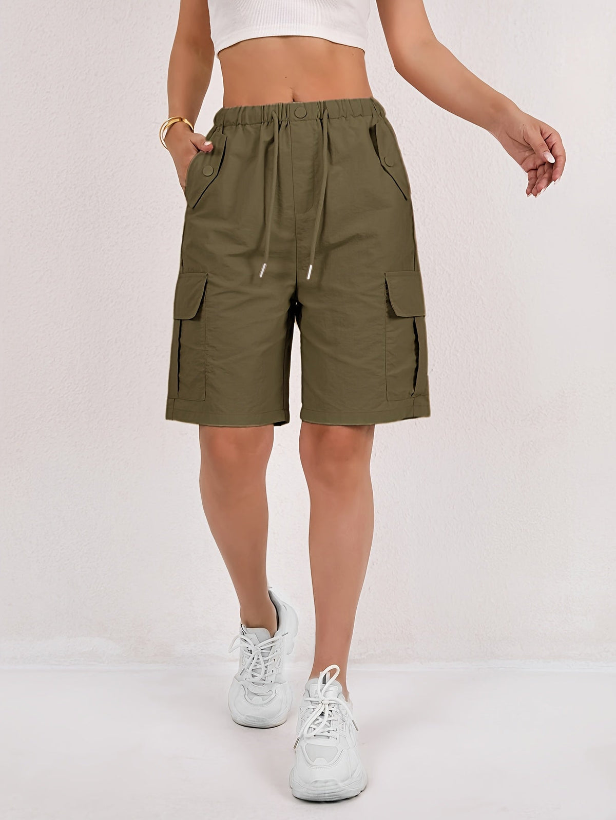 Quick Dry Mid Thigh Cargo Shorts – Olive