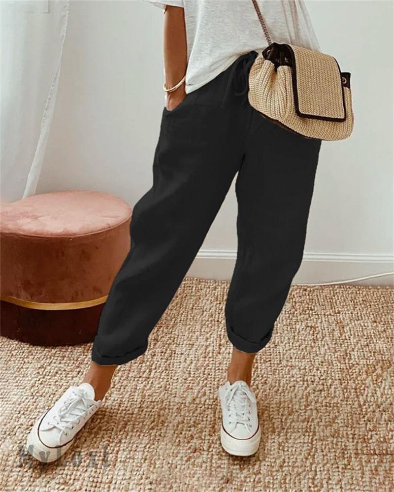 High Waisted Straight Leg Relaxed Trousers – Black