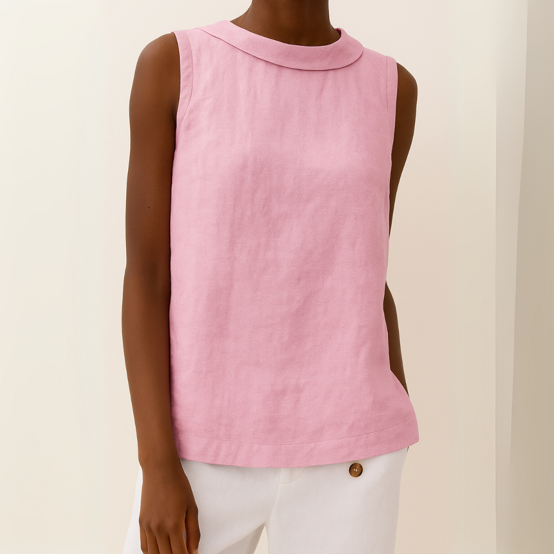 Pleated Collar Sleeveless Top – Pink