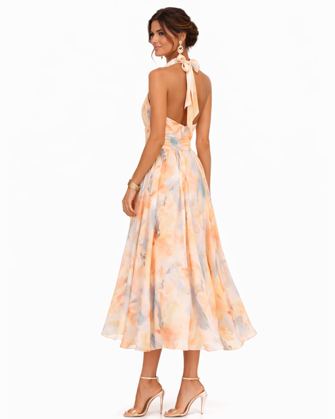 Watercolour Print Halter Neck Maxi Dress – view 4