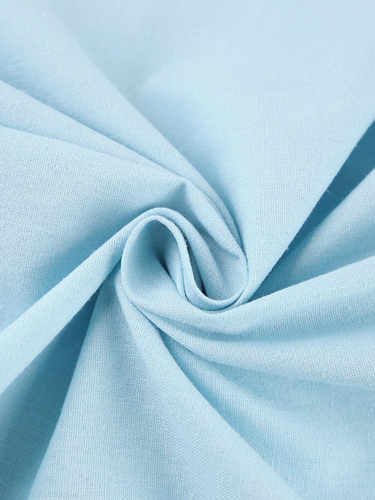 Light Blue Linen Blend Tie-Front Puff Sleeve Midi Dress – view 6