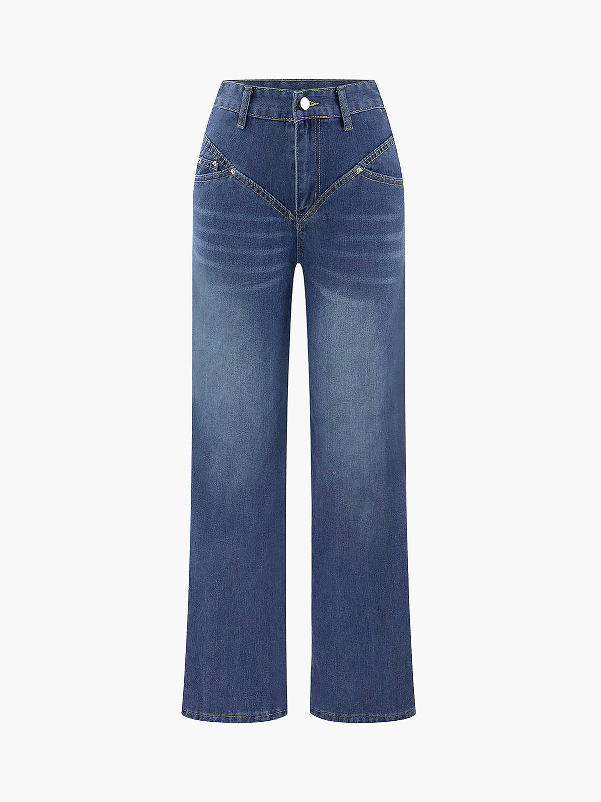 Blue Vintage Wash V-Seam Straight Leg Jeans – view 3