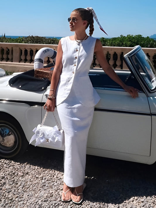White Cotton Top & Maxi Skirt Set – view 2