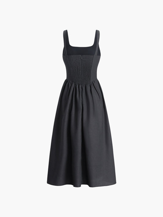 Black Linen Blend Knotted Cami Midi Dress – view 2