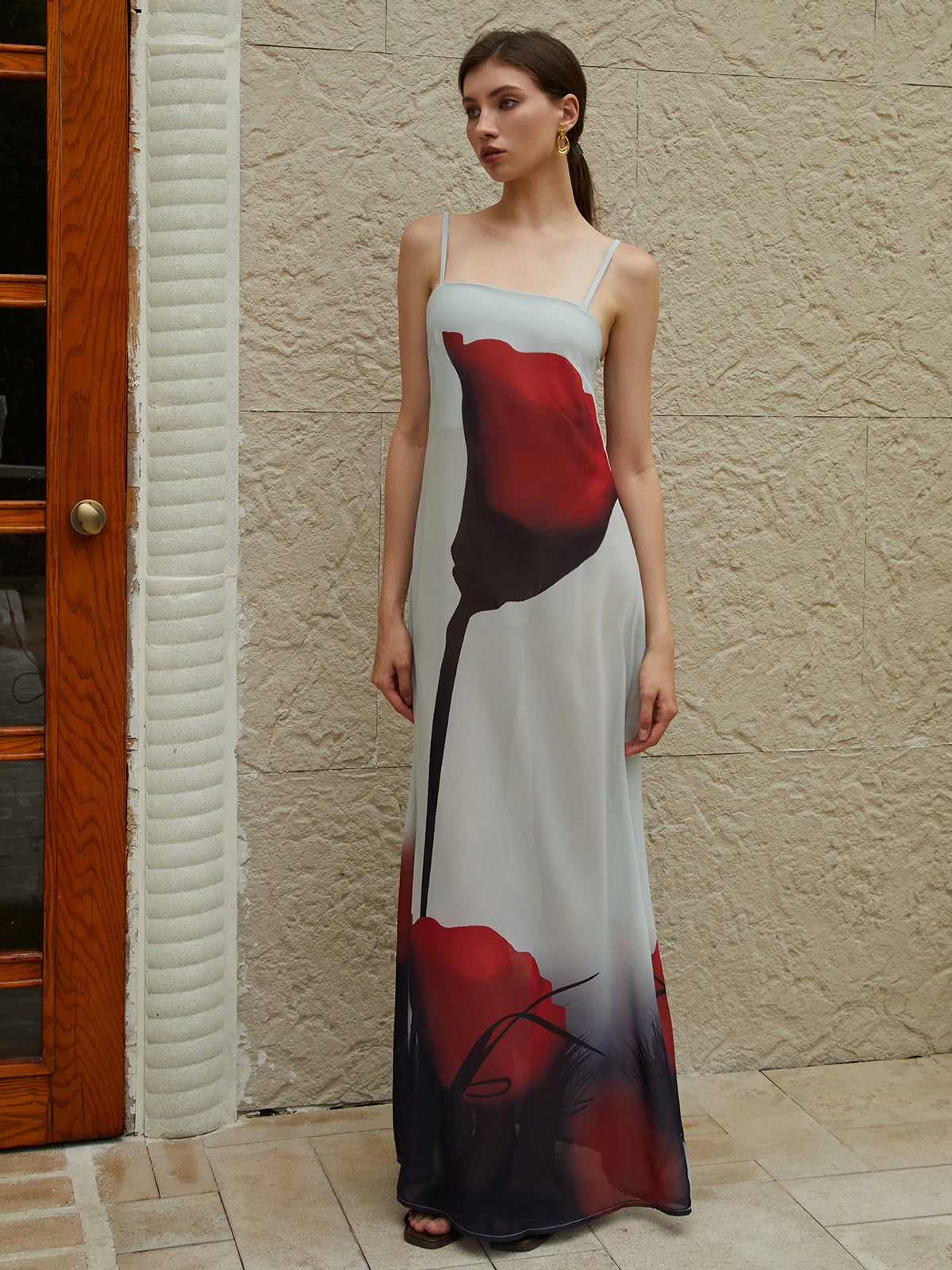 Light Blue Chiffon Floral Cami Maxi Dress – view 5
