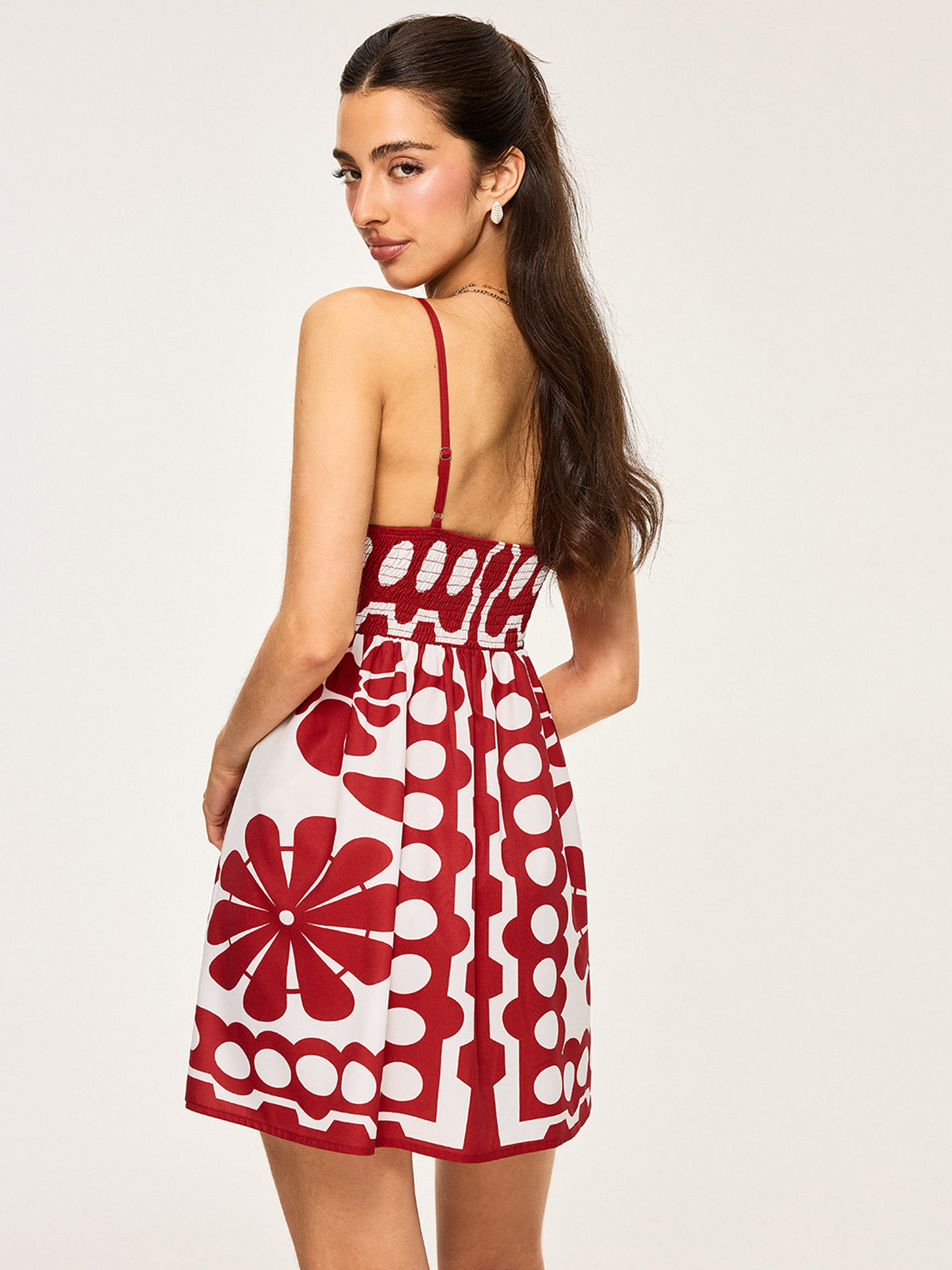 Red Floral Print Spaghetti Strap Mini Dress – view 6