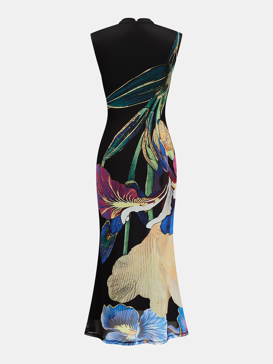 Black Iris Floral Mesh Maxi Dress – view 2