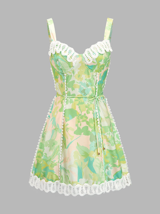 Lace Trim Printed Cami Mini Dress – view 2