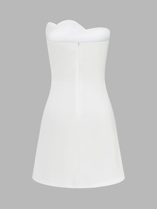 White Floral Print Strapless A-Line Mini Dress – view 2