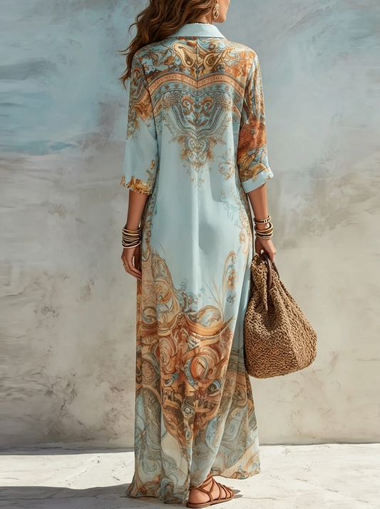 Light Blue Paisley Shirt Maxi Dress – view 2
