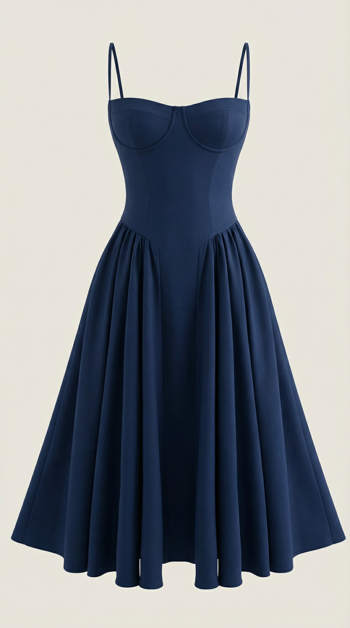 Corset Tie-Front Midi Dress in Navy – flat-lay product shot