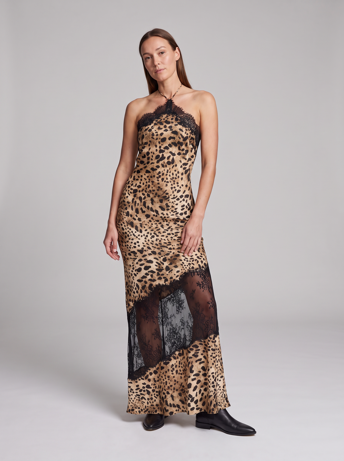Leopard Print Halter Maxi Dress – full-length front view