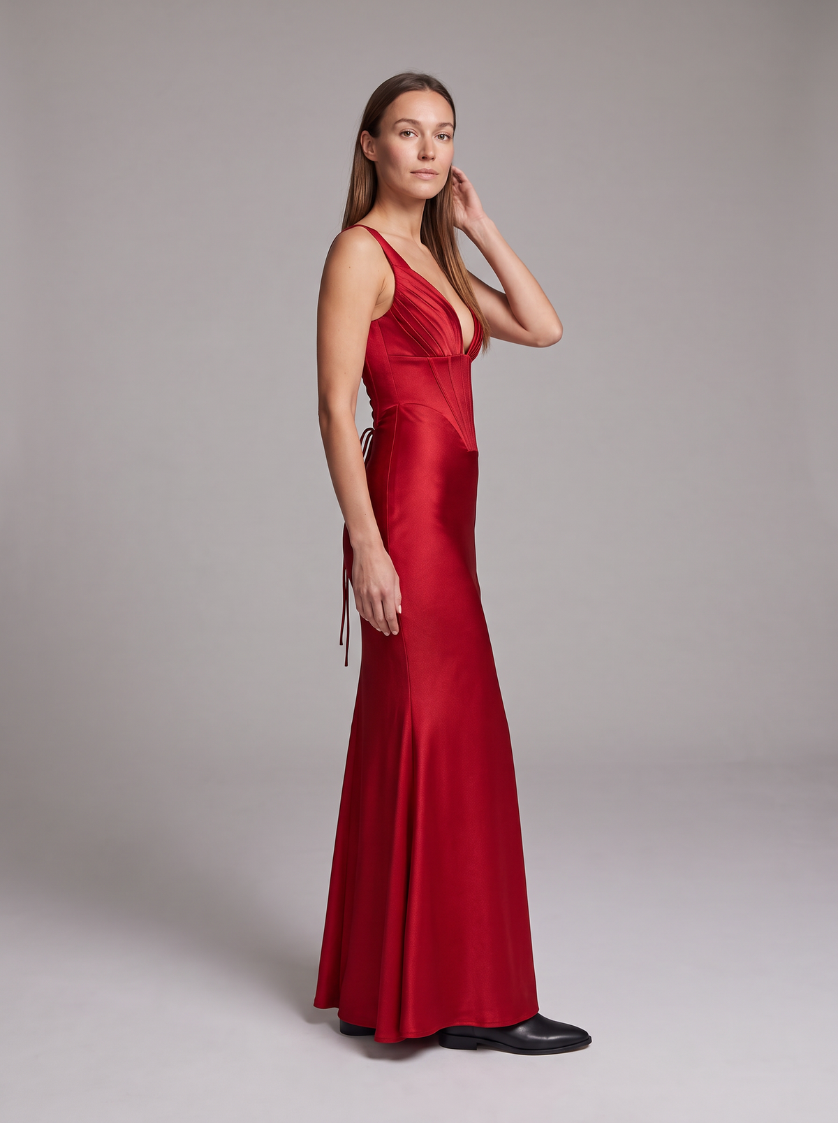 Red Corset Maxi Dress – side view