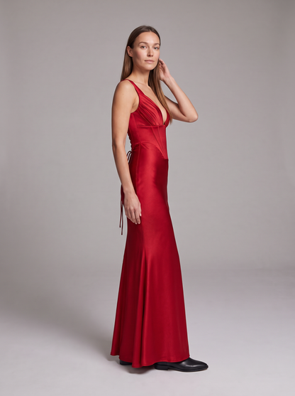 Red Corset Maxi Dress – side view
