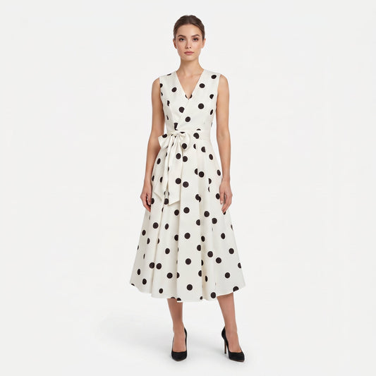 Polka Dot A-Line Midi Dress – front view, full length