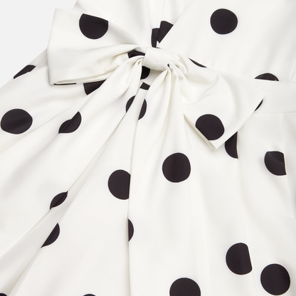 Polka Dot A-Line Midi Dress – close-up of waist tie and polka dots