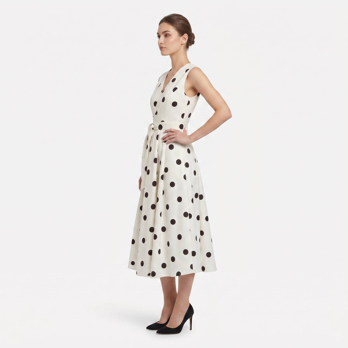 Polka Dot A-Line Midi Dress – side view