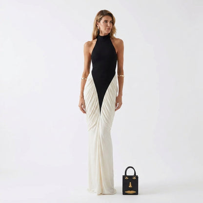 Black and White Backless Maxi Dress – front view