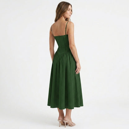 Green Corset Square Neck Midi Dress – back view
