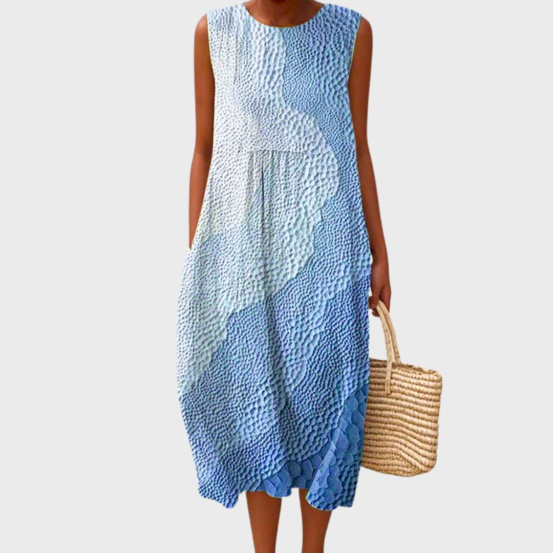 Sleeveless Printed Shift Midi Dress – Blue 1