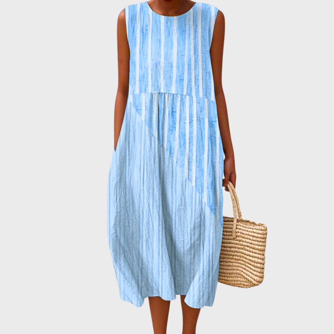 Sleeveless Printed Shift Midi Dress – Blue 2