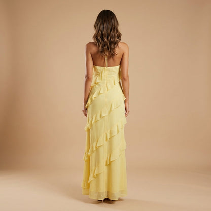 Yellow Tiered Ruffle Maxi Dress – back view
