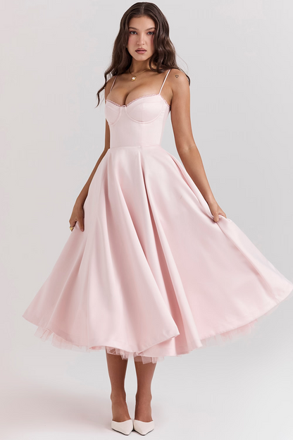 Satin Tulle Skirt Midi Dress with Pockets – view 5