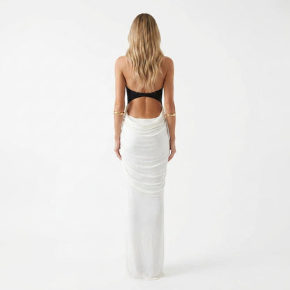 Black and White Backless Maxi Dress – back view showing open back