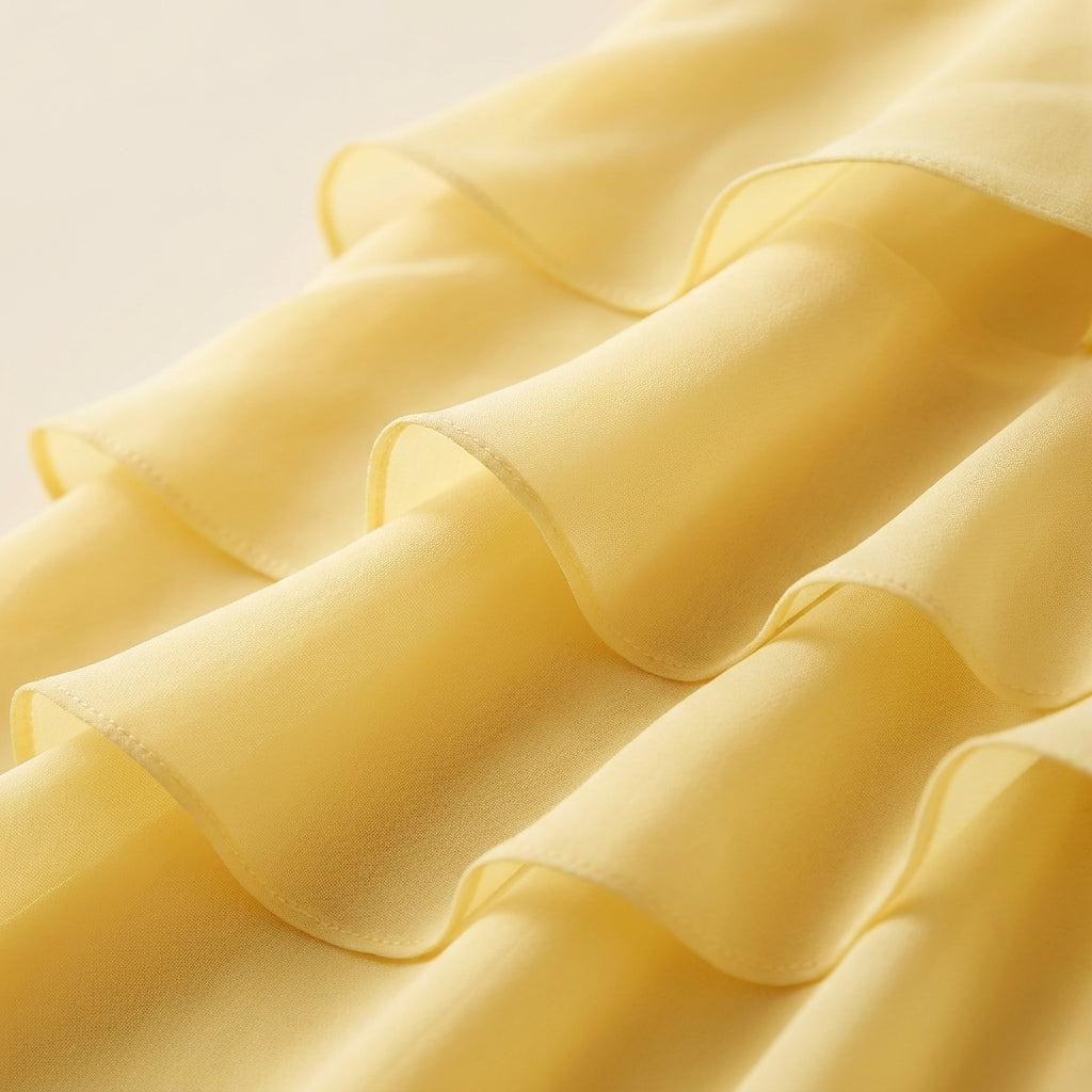 Yellow Tiered Ruffle Maxi Dress – close-up of layered ruffle fabric