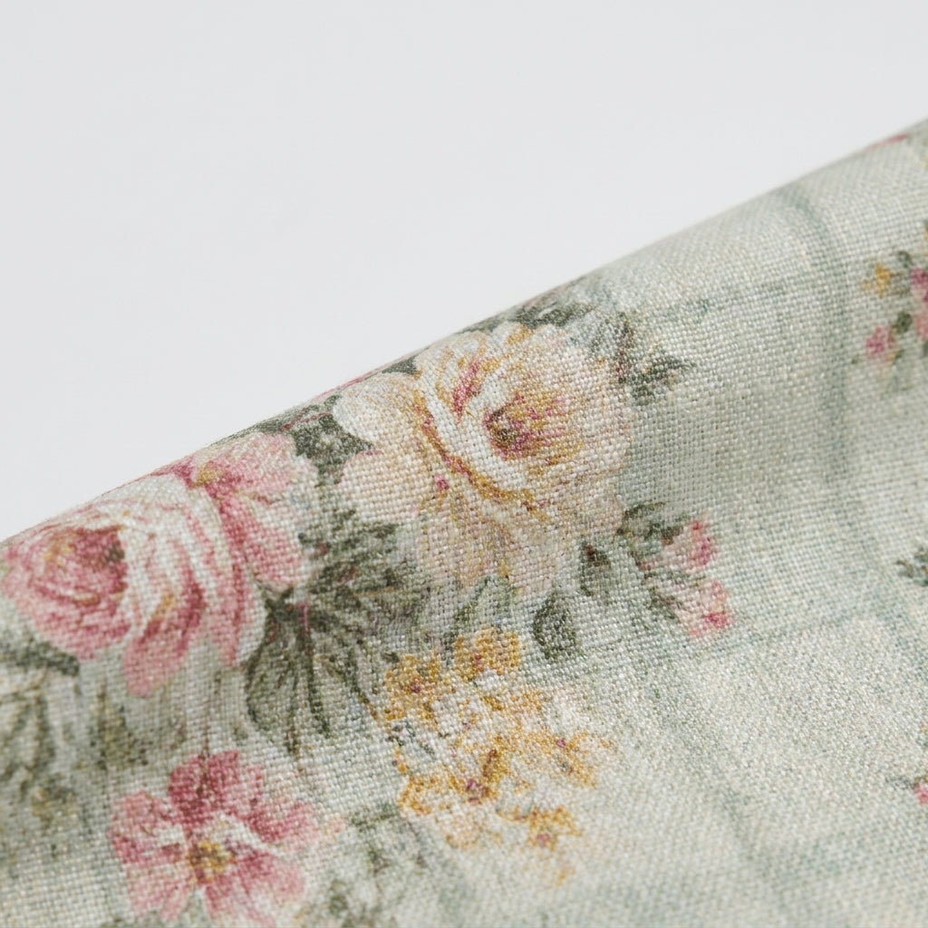 Corset Tie-Front Midi Dress in Green Floral – close-up of floral print detail