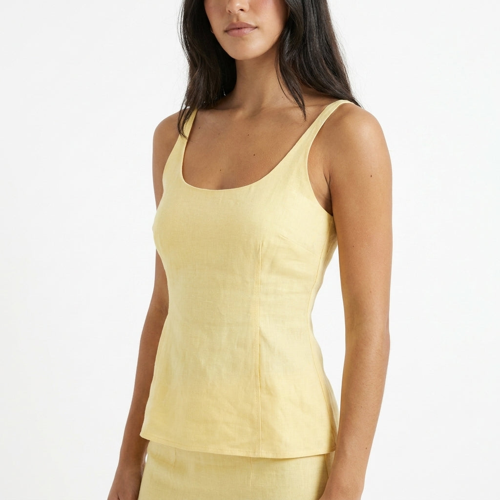 Lemon Lace-Up Top & Maxi Skirt Set – close-up of top