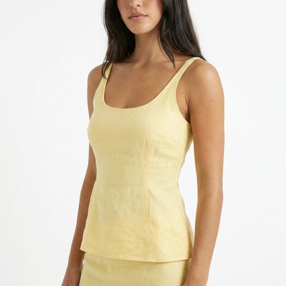 Lemon Lace-Up Top & Maxi Skirt Set – close-up of top