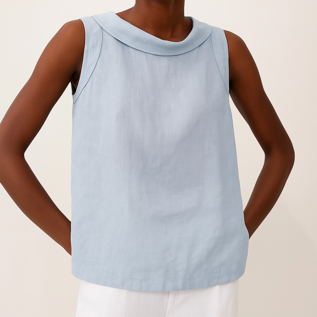 Pleated Collar Sleeveless Top – Blue