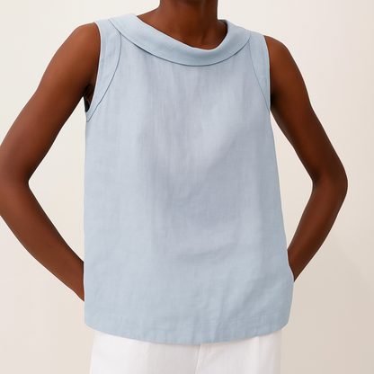 Pleated Collar Sleeveless Top – Blue