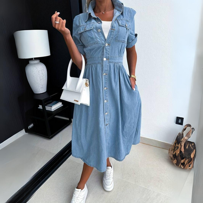Button Front Short Sleeve Shirt Midi Dress – view 3