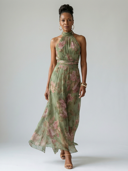 Sage Gathered Halter Midi Dress – view 5