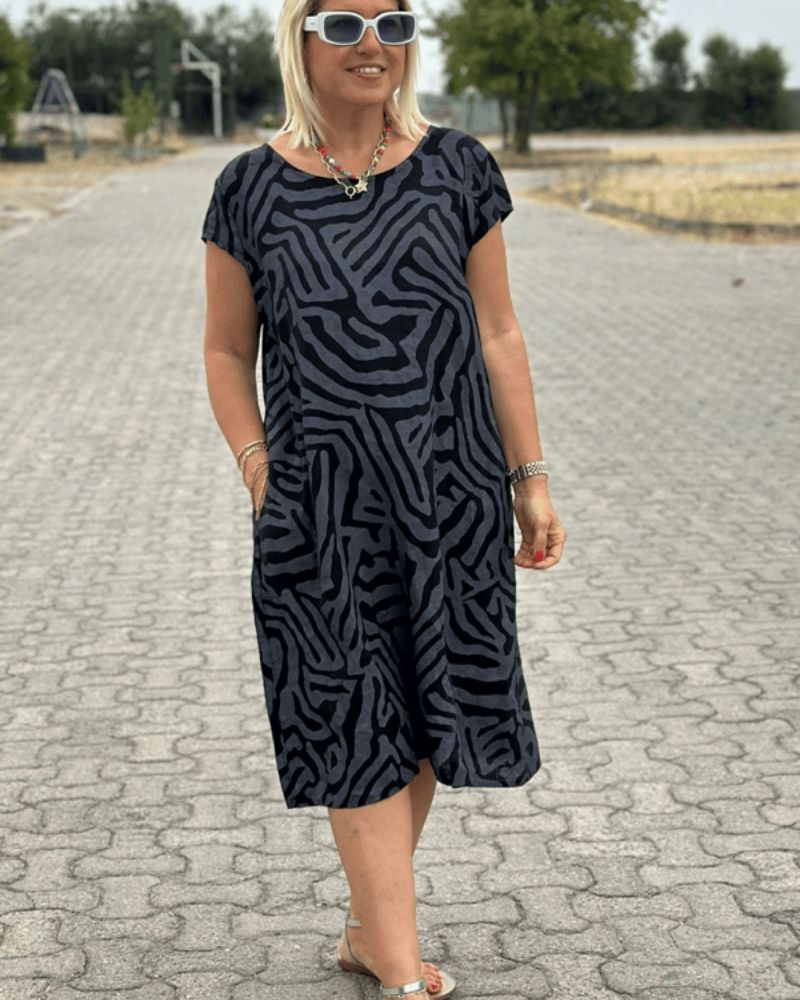 Printed Cotton Flutter Sleeve A-Line Midi Dress – view 4