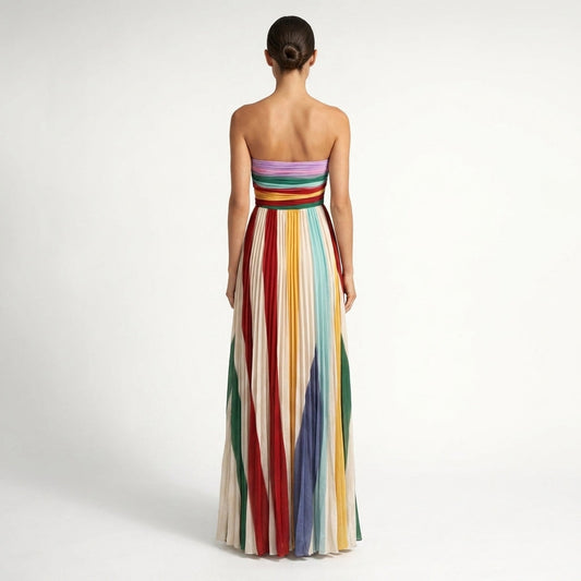 Multicolour Striped Strapless Maxi Dress – back view