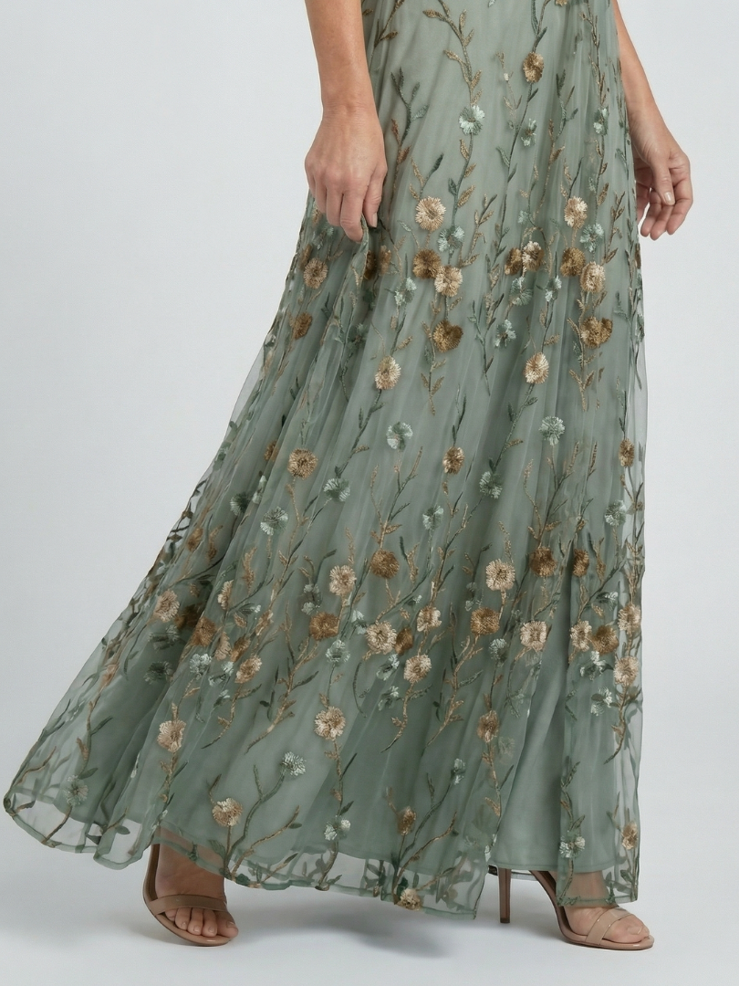 Sage Floral Halter Maxi Dress – view 3