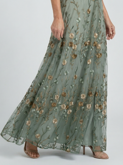 Sage Floral Halter Maxi Dress – view 3
