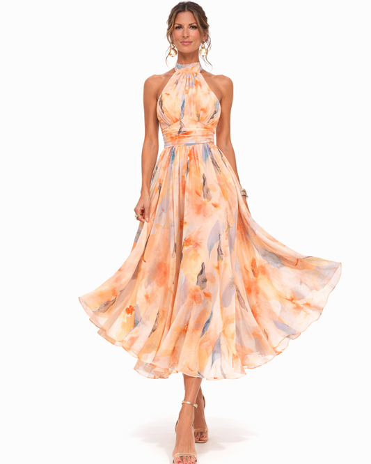 Watercolour Print Halter Neck Maxi Dress – view 2