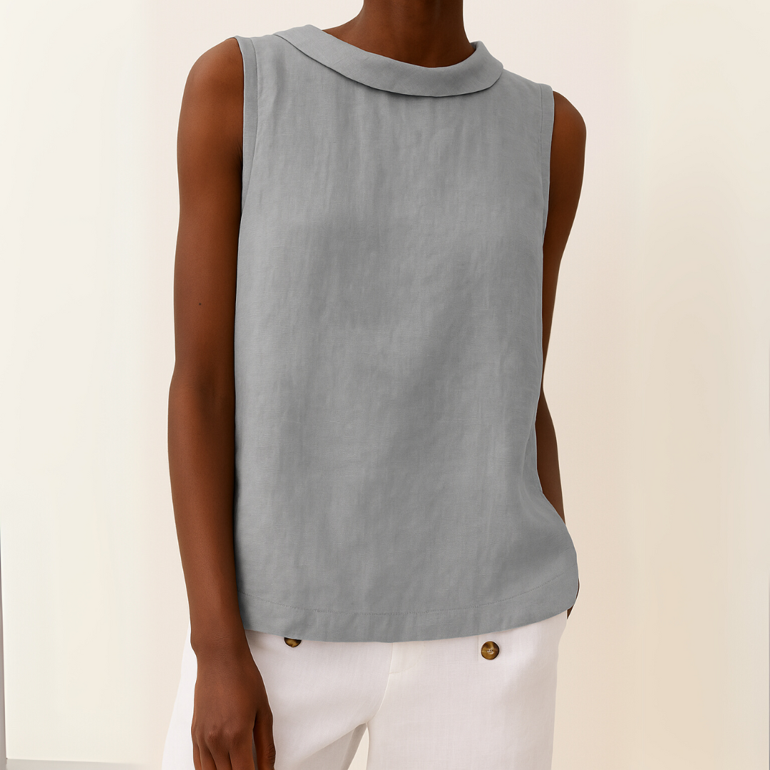 Pleated Collar Sleeveless Top – Grey