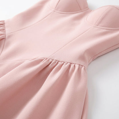 Pink Corset A-Line Midi Dress – close-up of the bodice seams
