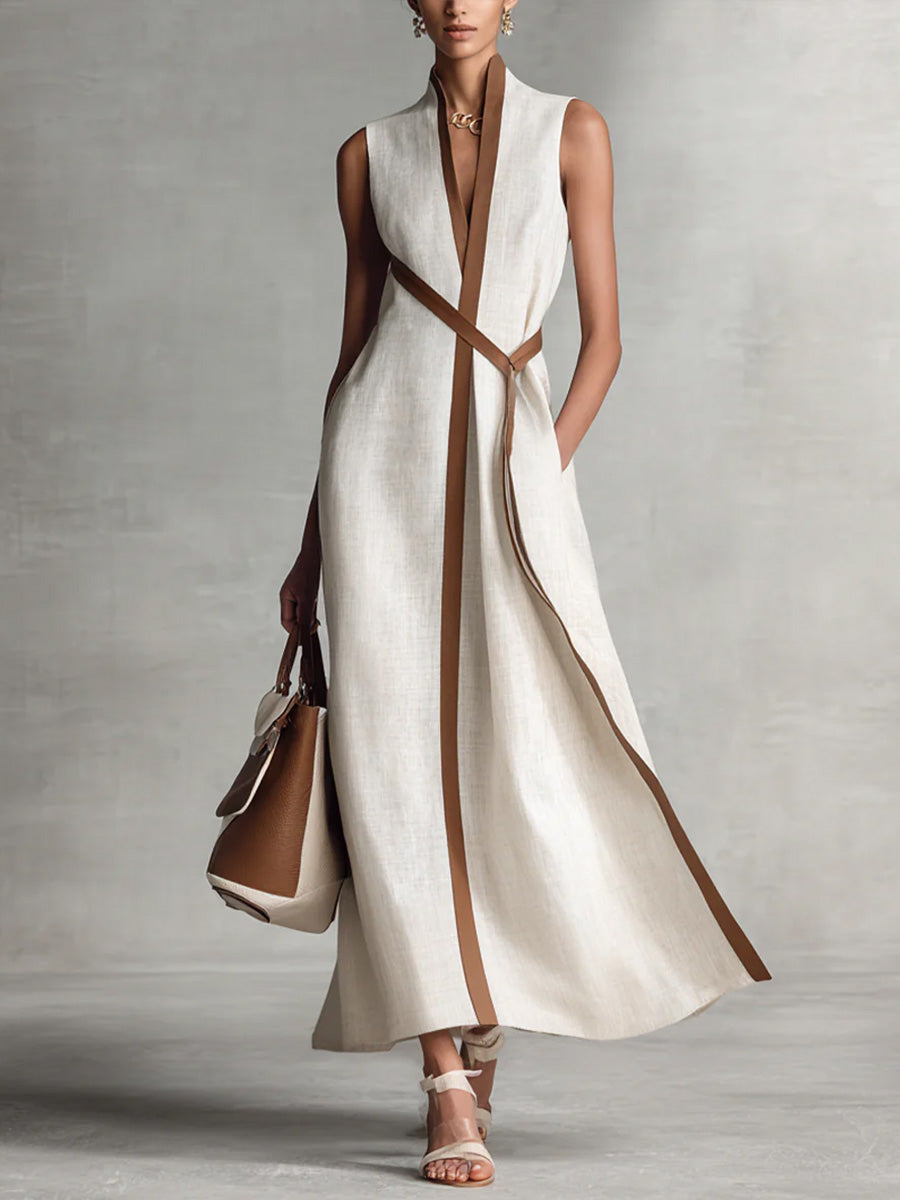 Mandarin Collar Sleeveless Maxi Dress – White